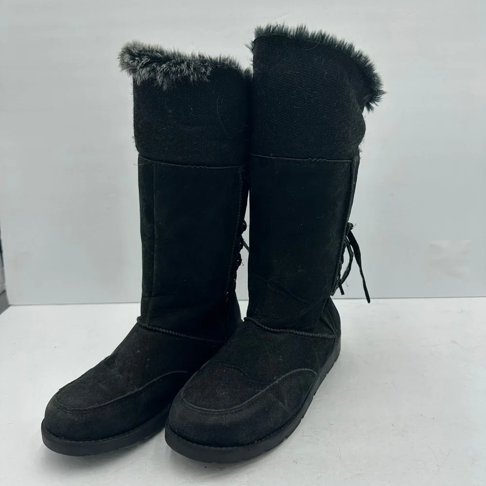 Rampage Aligner Womens Y2K Black Faux Fur Trim Back Lace Up Size 7.5 Bratz Goth